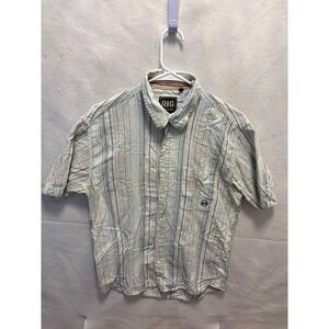 RIG Mens Short Sleeve Striped Shirt Size 42 Casual Cotton Linen Blend large